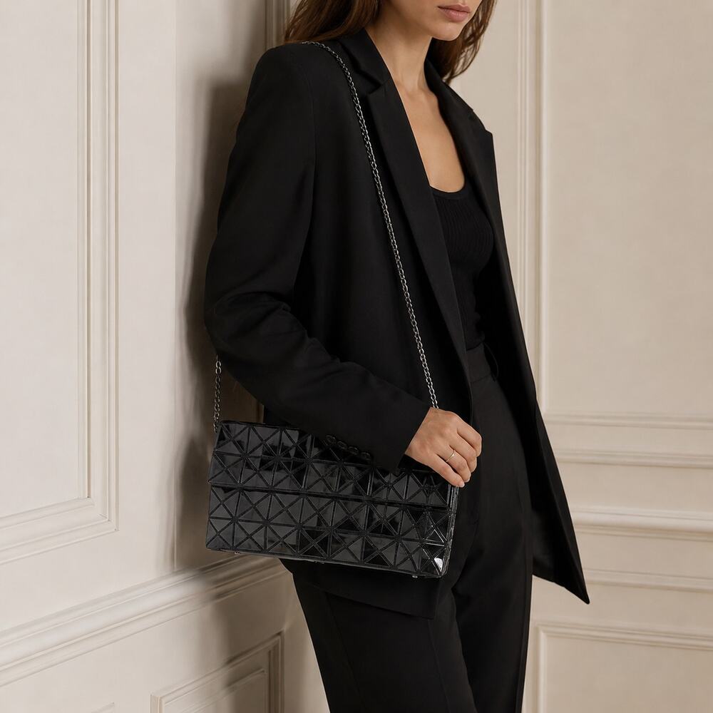 Bao Bao Issey Miyake Prism Chain Clutch Black PVC Shoulder Bag